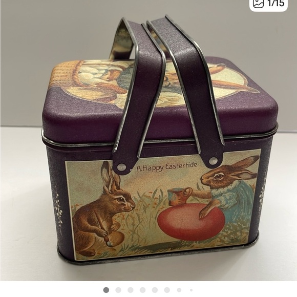 Vintage 1984 A Happy Eastertide Easter Bunny Cookie Tin Can rust crusty - Picture 8 of 8